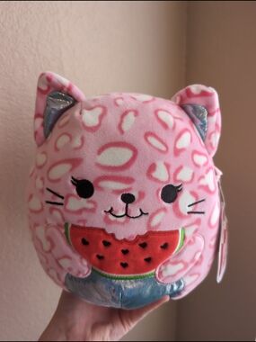 NWT Squishmallows Dalha 8 Inch the Pink Leopard Cat with Watermelon Plush
